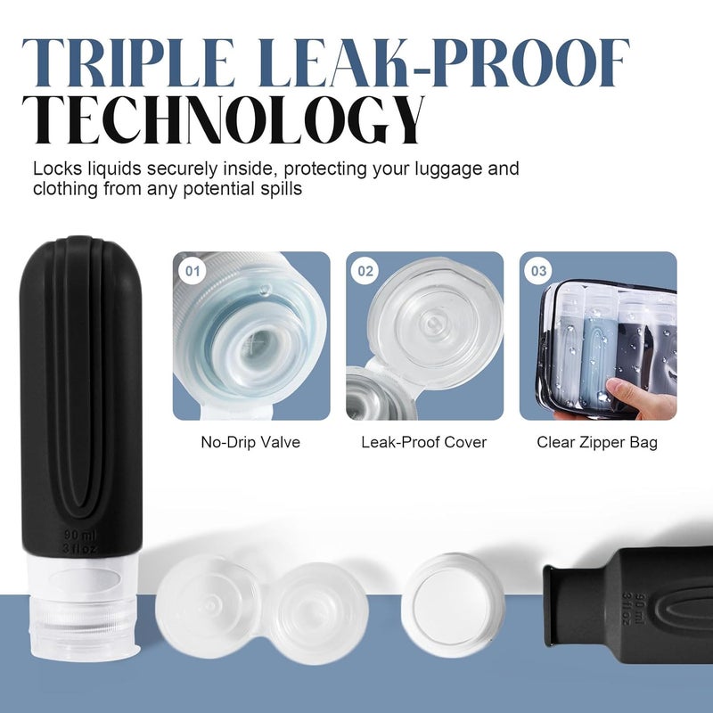 YIIMER Travel Bottles for Toiletries, 3oz TSA Approved Travel Size Toiletries, Silicone Leak-Proof Refillable Containers, Squeezable Liquid Essentials Bottles W/Clear Bag (GRAY) - Image 4